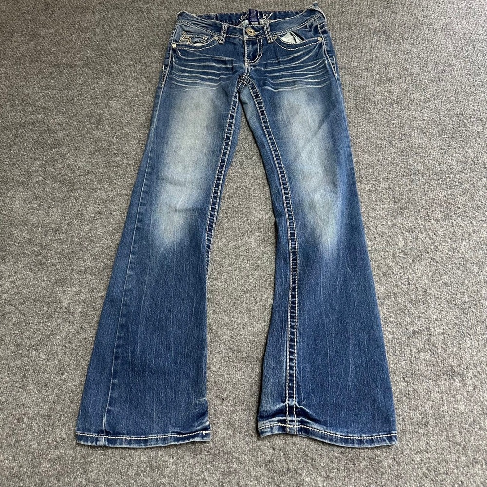 Series 31 Jeans Womens Size 3 Blue Bootcut Thick Stitch Embellished Y2K Stretch